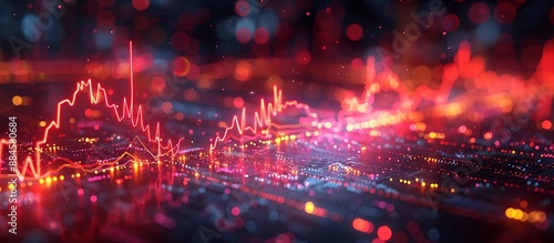 Graphical representation of stock fluctuations resembling a heartbeat monitor, featuring lines in red and yellow, illustrating the pulse of the market.
