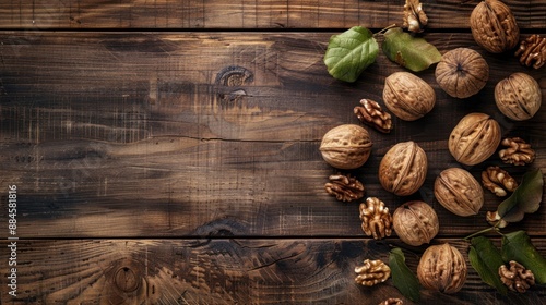Walnuts on Rustic Wooden Background