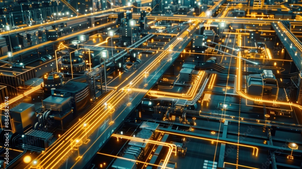 Futuristic Cityscape with Glowing Wires Futuristic Cityscape with Glowing Wires