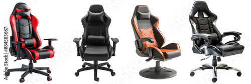 Ergonomic gaming chair and bean bag chair set for comfortable gaming isolated on a white background, png