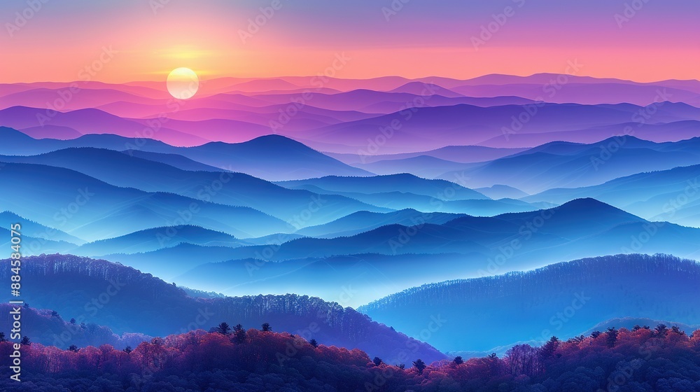 Obraz premium A majestic mountain range bathed in sunlight, with lush forests in the foreground
