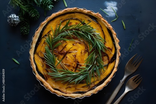 squash and caramelized onion tart Christmas dinner food photo