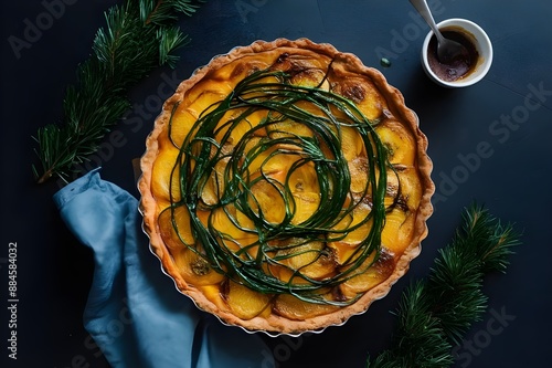 squash and caramelized onion tart Christmas dinner food photo