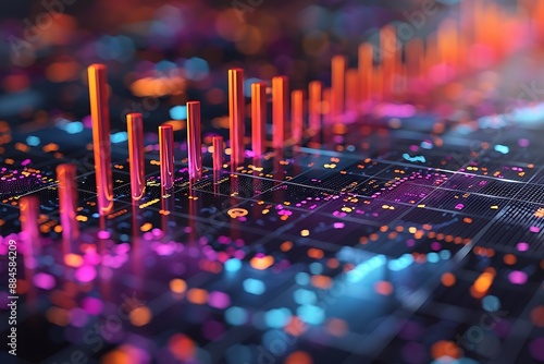 A dynamic bar graph showcasing the stock market's sector performance, with vibrant colors indicating growth and decline. Each sector is represented distinctly, reflecting financial trends.