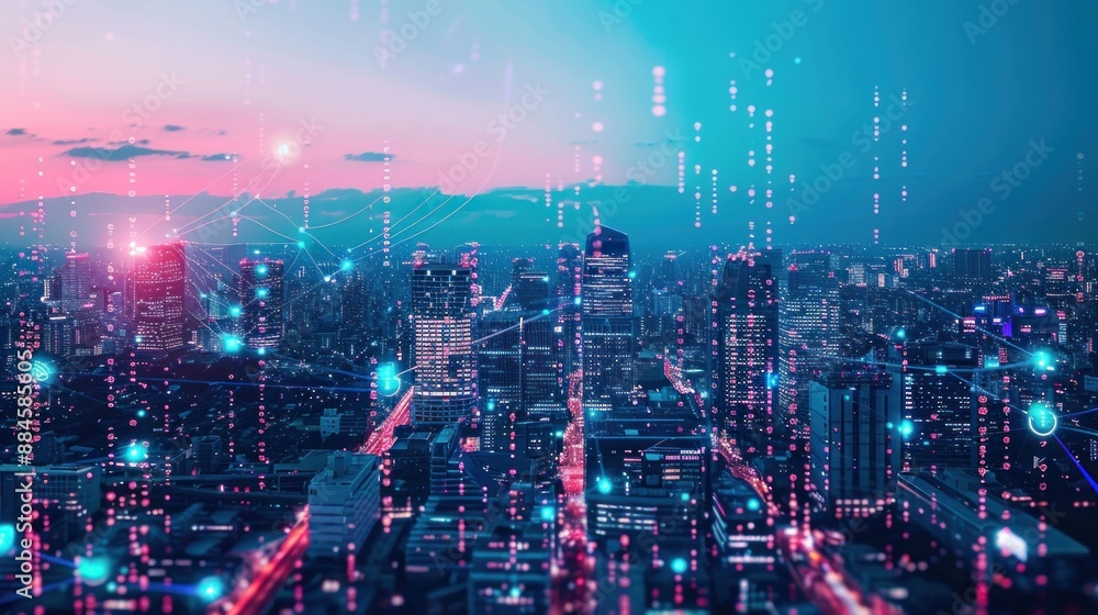 Futuristic Cityscape with Network Connections Futuristic Cityscape with Network Connections
