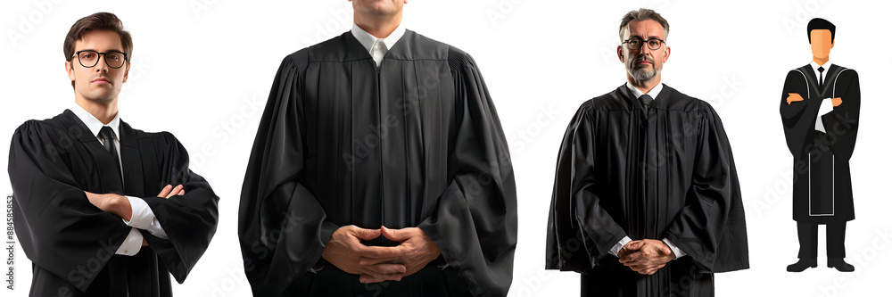 Group of judges in black robes, isolated on a white background, png Group of judges in black robes, isolated on a white background, png
