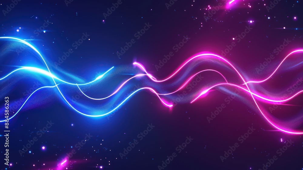 Obraz premium Abstract Neon Waves with Glittering Background