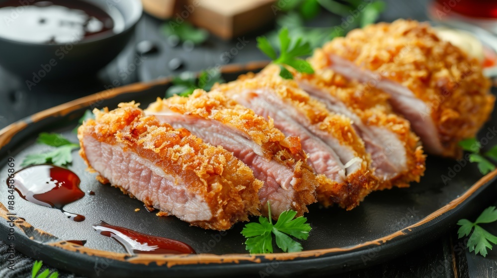 The national cuisine of Japan. Pork in Japanese (Tonkatsu). The national cuisine of Japan. Pork in Japanese (Tonkatsu).