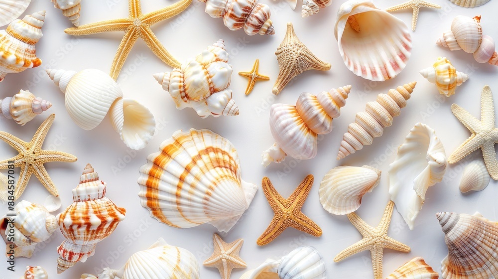 Seashells and Starfish on White Background Seashells and Starfish on White Background