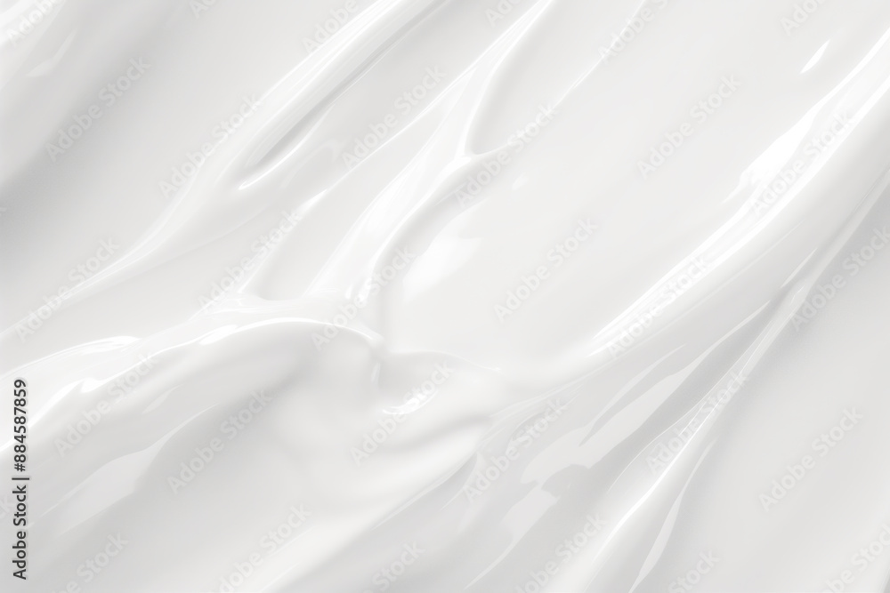 Obraz premium A white background with a smooth, shiny, and silky texture. The image is of a cream or lotion, which is applied to the skin. The cream is spread evenly across the surface