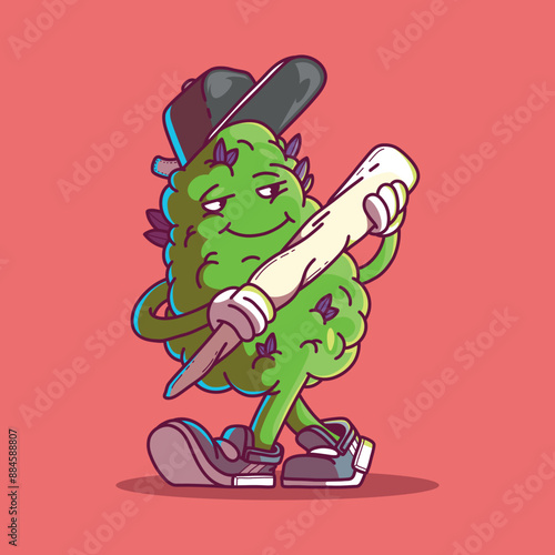 Weed character with a joint vector illustration. Weed, mascot, brand design concept.