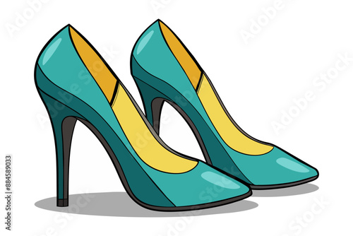 Pair of female blue high heels shoes. Cartoon vector illustration