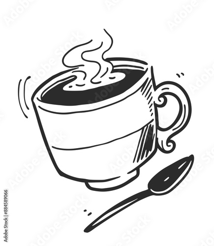Hand drawn black and white cup of coffee. Vector illustration.
