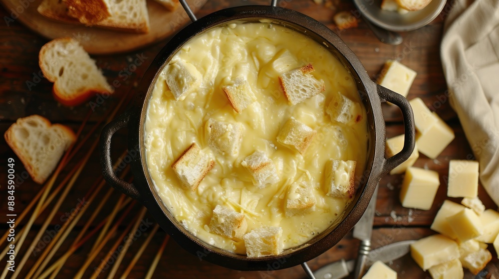 Cheese Fondue with Bread Cubes Cheese Fondue with Bread Cubes