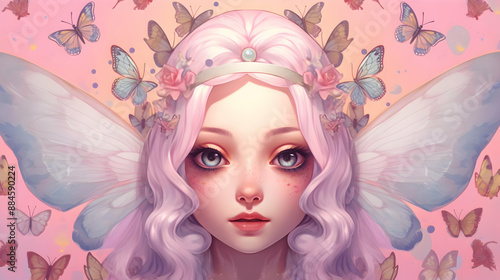 Fairy with Pink Hair & Butterflies © Siasart Studio