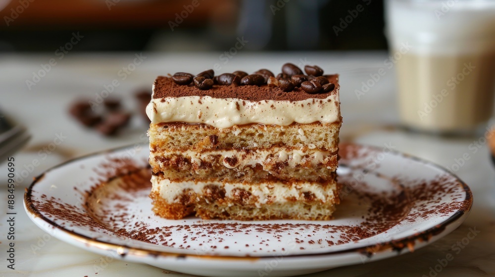 Delicious Tiramisu Dessert with Coffee Beans Delicious Tiramisu Dessert with Coffee Beans
