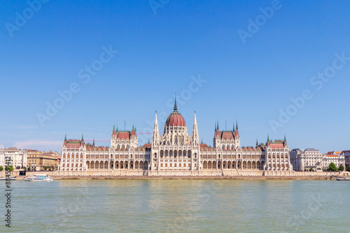 A Budapest Hungarian parliament building near the Donau river at the noon