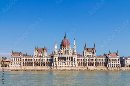 A Budapest Hungarian parliament building near the Donau river at the noon