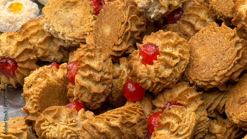 Photos Close up of almond paste cookies, product of the Italian pastry