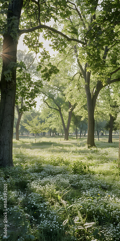 Fototapeta premium Floresta Serena com Luz Solar Entre as Folhas