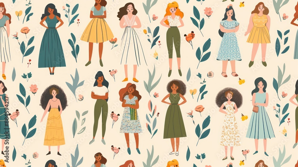 Diverse Women Seamless Pattern Illustration Diverse Women Seamless Pattern Illustration