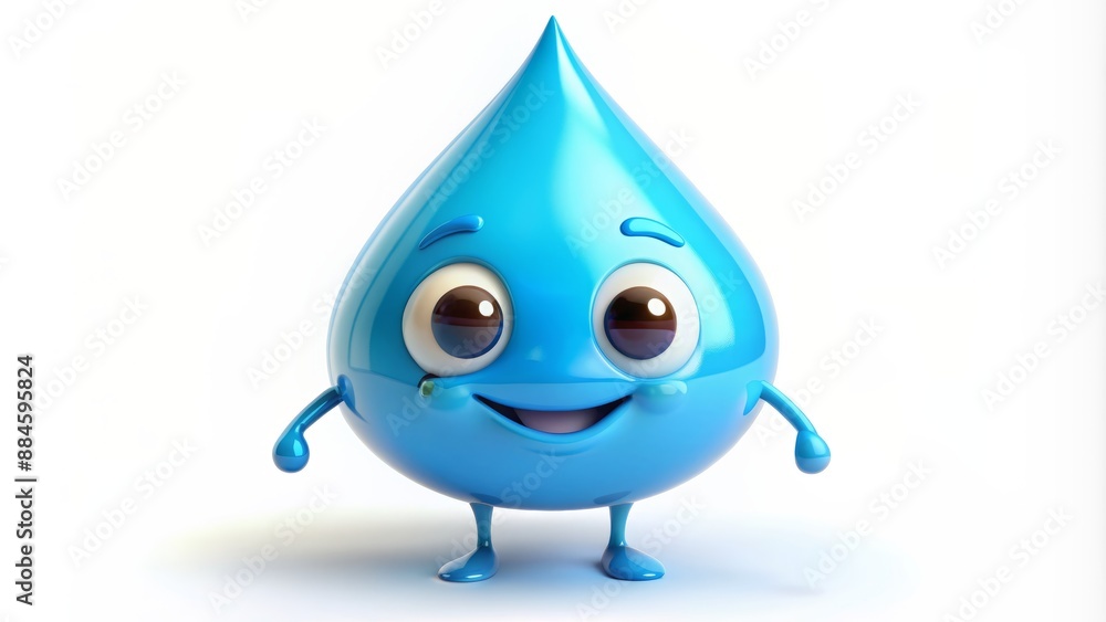 custom made wallpaper toronto digitalAdorable anthropomorphic water droplet with bright smile and shiny eyes isolated on a clean white studio background surface.