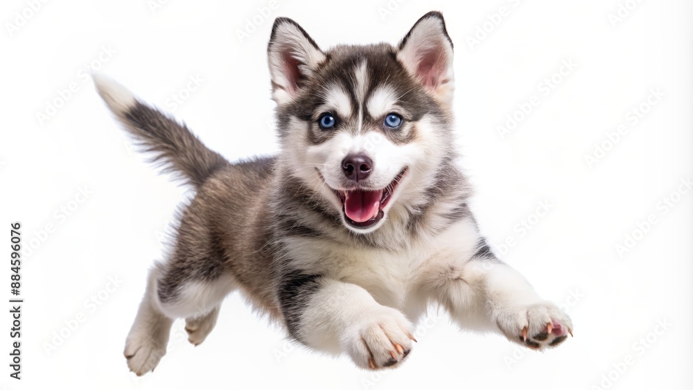 Adorable, energetic, and joyful husky puppy leaps and frolics with a mesmerizing, goofy, and endearing smile on a transparent background. Adorable, energetic, and joyful husky puppy leaps and frolics with a mesmerizing, goofy, and endearing smile on a transparent background.