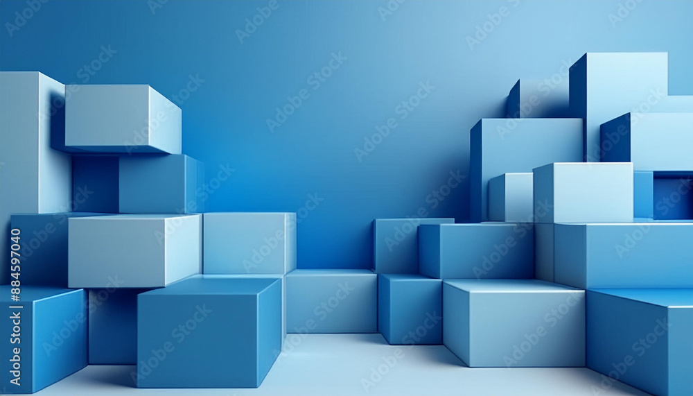 3d Abstract geometric background with blue 3d cubes with copy space 3d Abstract geometric background with blue 3d cubes with copy space