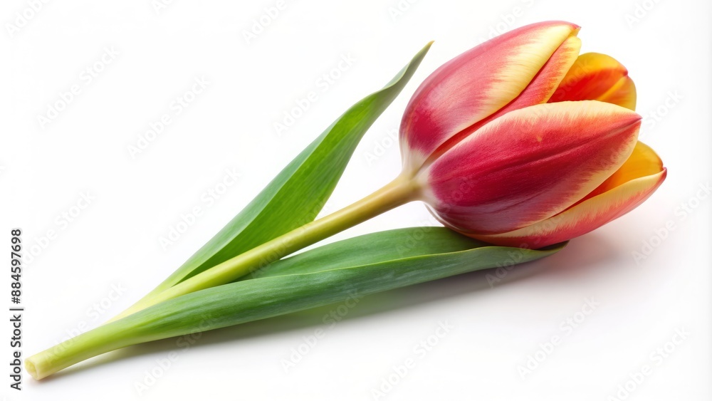 A single tulip isolated on a white background. A single tulip isolated on a white background.