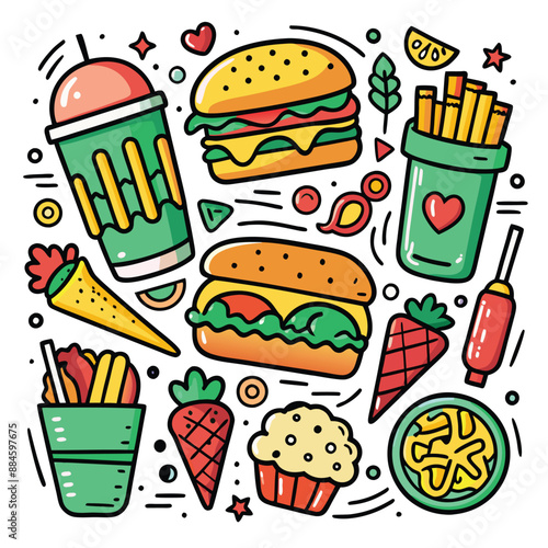 Fast Food vector illustrations and Icons
