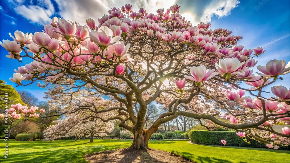A magnolia tree in full bloom.