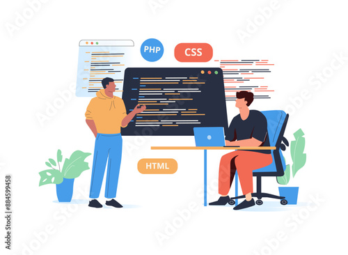 Designing Developing and programming technologies illustration. Programming web banner. Programming languages.