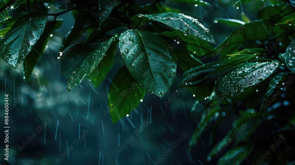 Tropical summer rain fresh green leaf drop Tropical summer rain fresh green leaf drop
