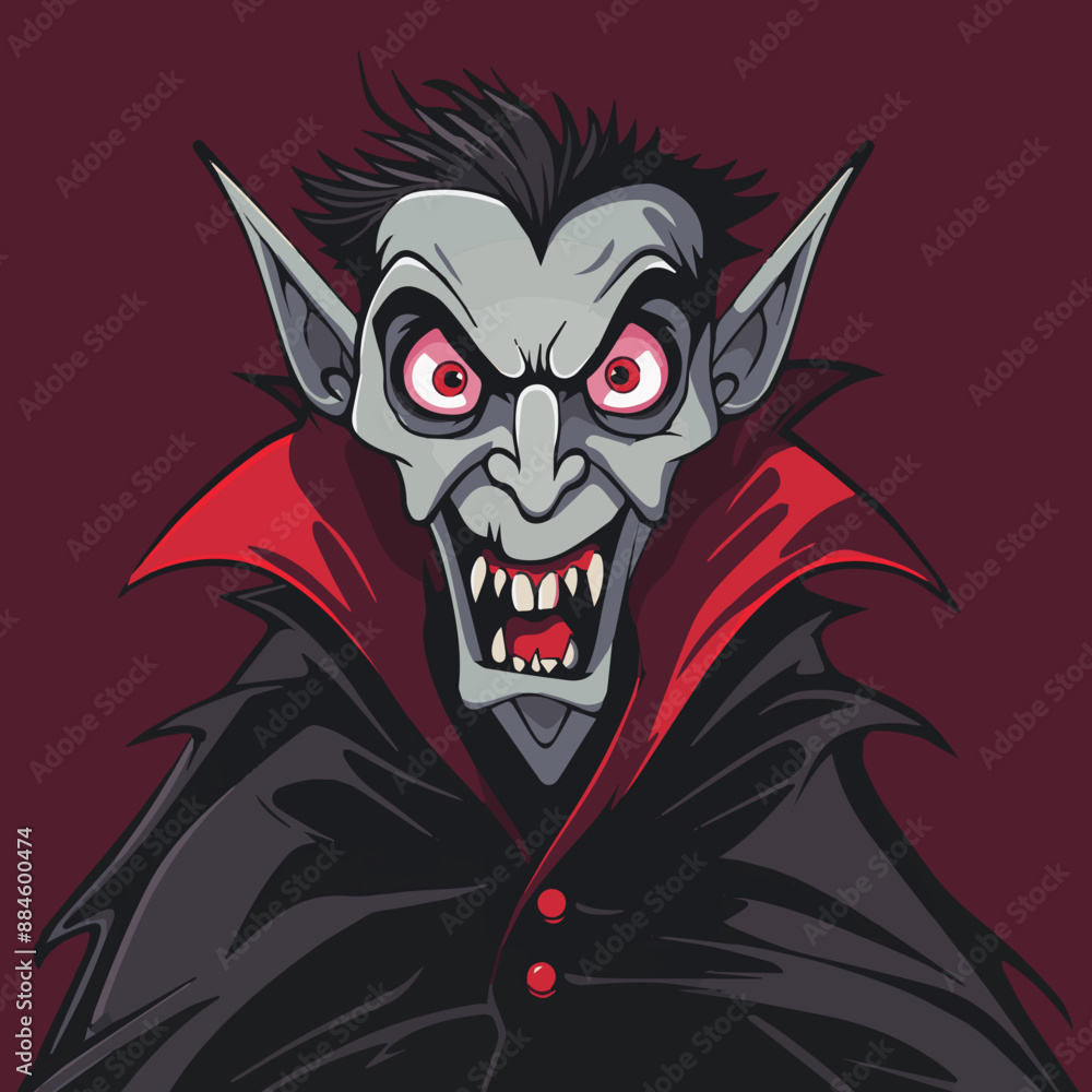 scary Cartoon Evil Halloween Vampire Character on a red Background scary Cartoon Evil Halloween Vampire Character on a red Background