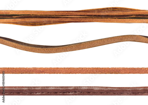 Seamless isolated png photo of various brown colored suede and leather straps on transparent background. photo