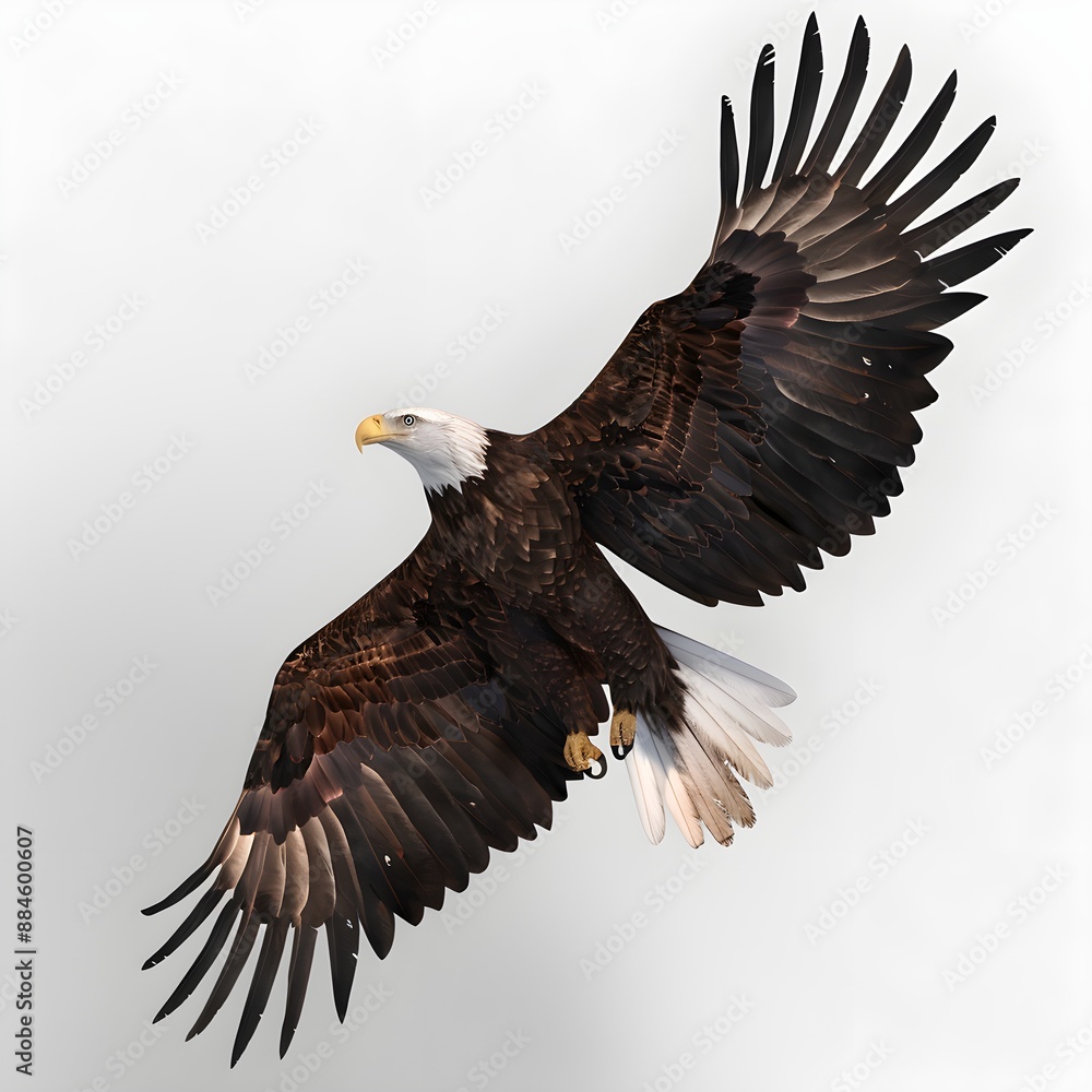 Obraz premium Bald eagle landing hand draw and paint on white background. 