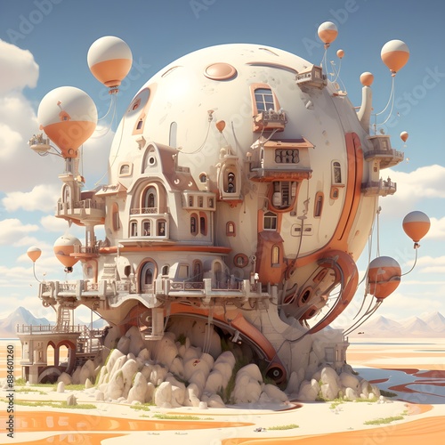 A very odd house with air balloons Ai generate 