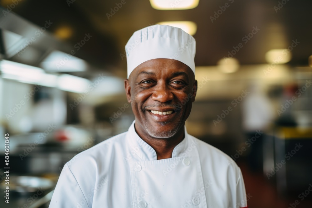 Portrait of a smiling middle aged male chef in kitchen