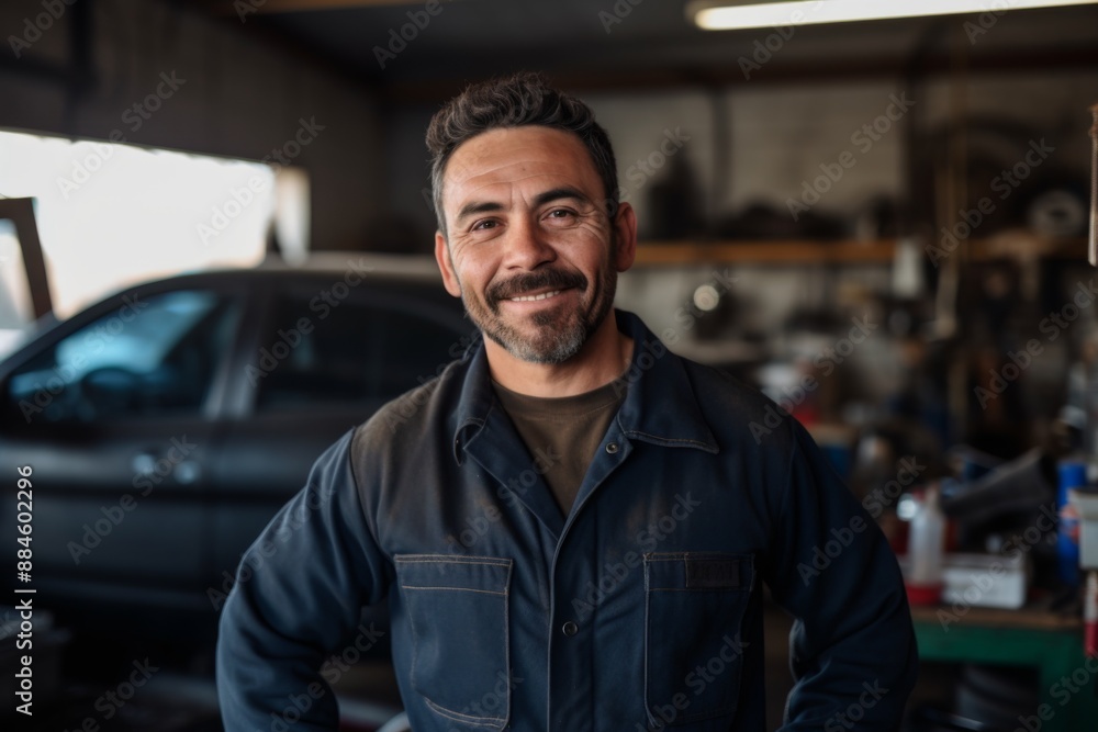 Smiling portrait of a middle aged car mechanic Smiling portrait of a middle aged car mechanic
