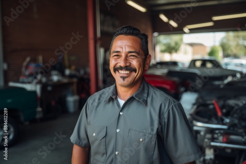 Smiling portrait of a middle aged car mechanic © Baba Images