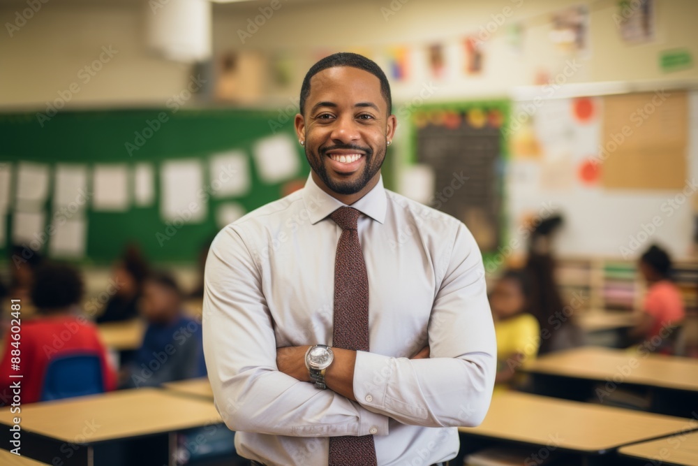 Smiling portrait of a young male elementary school teacher Smiling portrait of a young male elementary school teacher