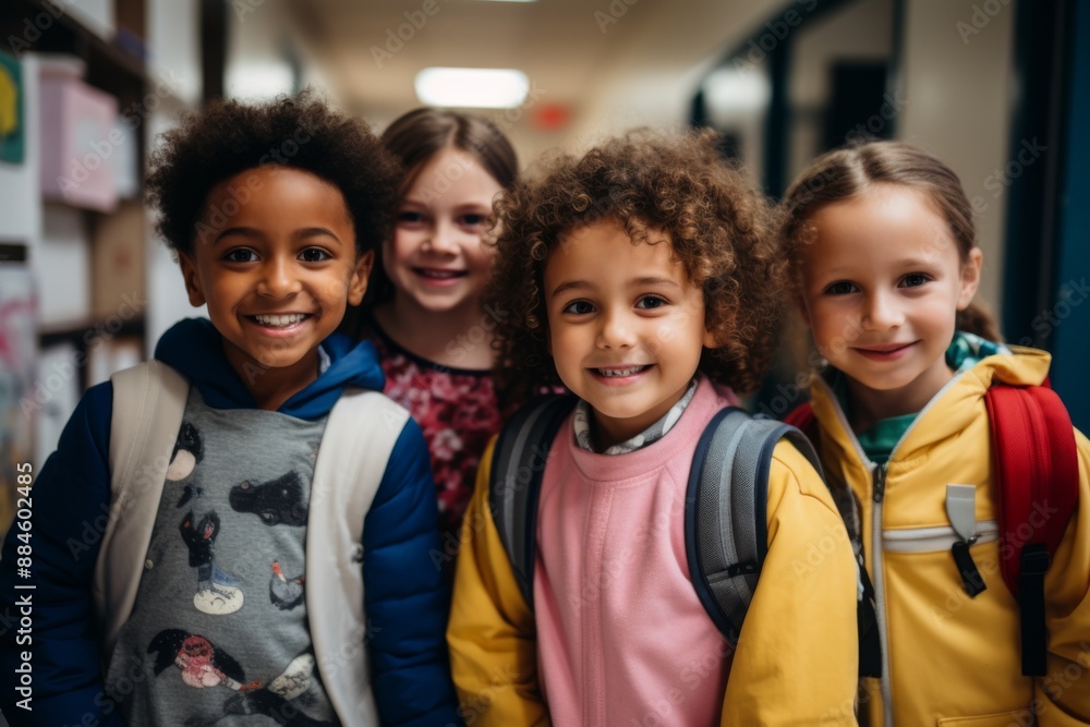 Obraz premium Portrait of diverse school kids in hallway