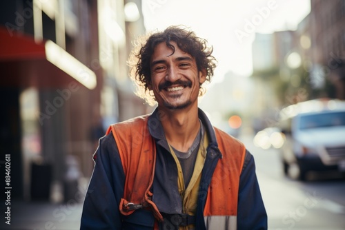 Smiling portrait of a young Mexican garbage man