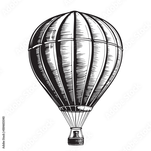 Hot air balloon aerostat sketch hand drawn Vector illustration.