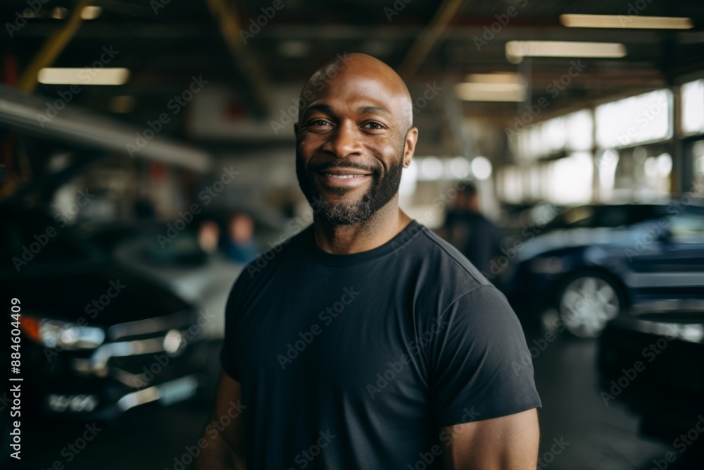 Smiling portrait of a middle aged car mechanic Smiling portrait of a middle aged car mechanic