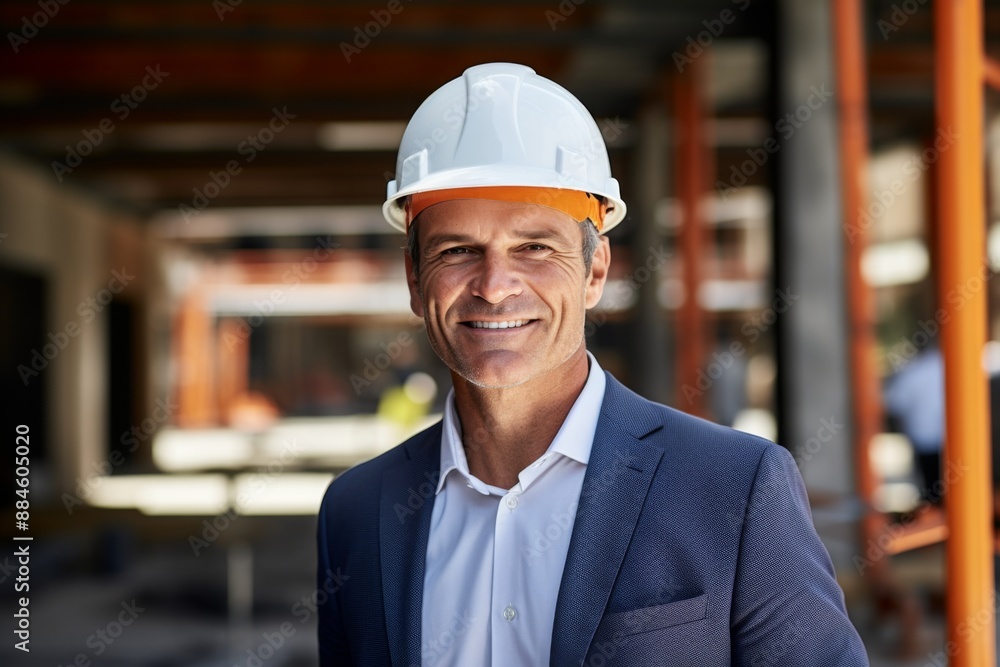Smiling portrait of a middle aged male engineer at construction site Smiling portrait of a middle aged male engineer at construction site