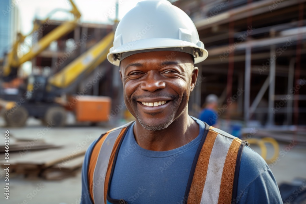 Smiling portrait of a middle aged male engineer at construction site Smiling portrait of a middle aged male engineer at construction site