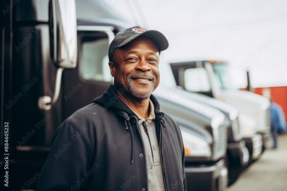 Smiling portrait of a middle aged African American male truck driver Smiling portrait of a middle aged African American male truck driver
