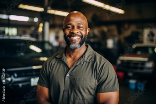 Smiling portrait of a middle aged car mechanic
