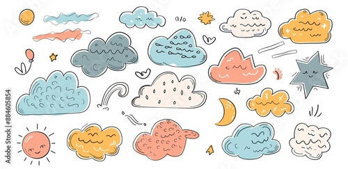 Set of hand drawn cloud isolated on a white background. Vector illustration. Collection of hand drawn vectors for web banner, business card, social media post or presentation. generated AI